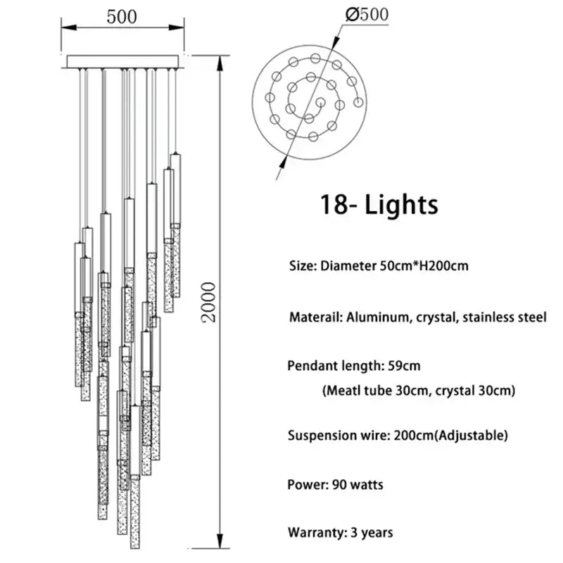 Modern gold decorbites crystal led chandelier with 18 aluminum and crystal lights for staircase and living room design