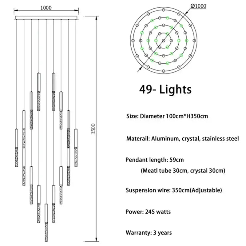Modern gold decorbites crystal led chandelier with 49 aluminum and stainless steel lights for staircase and living room