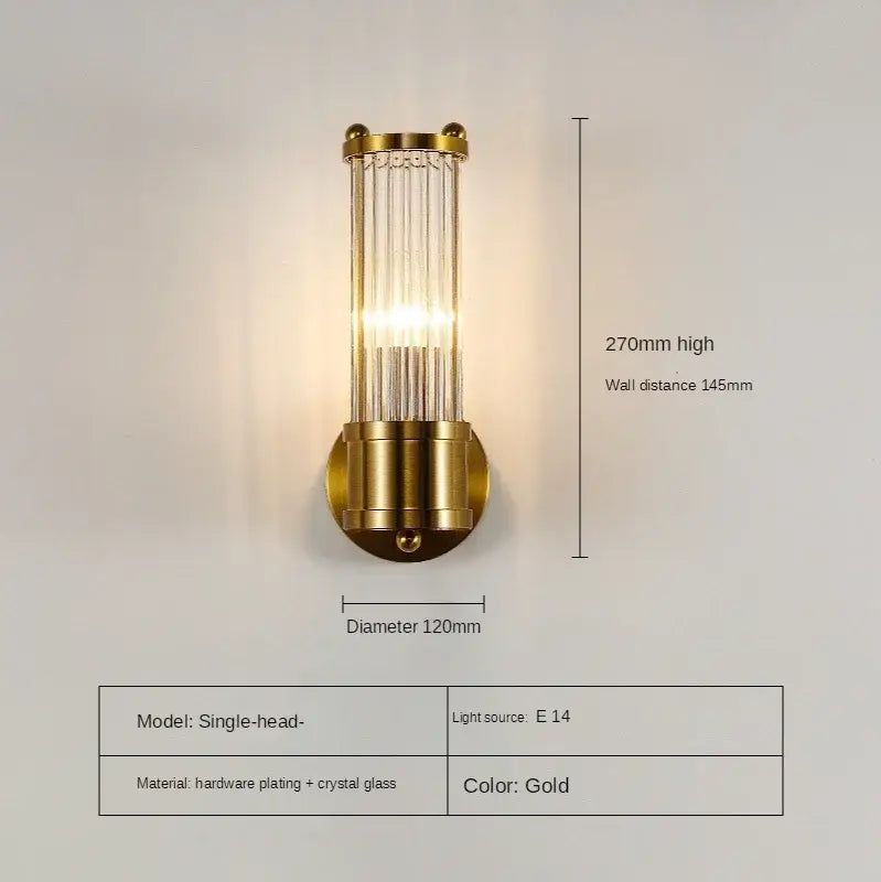 Modern gold decorbites crystal led wall lights featuring gold-plated vertical crystal glass rods for elegant bedroom sconce