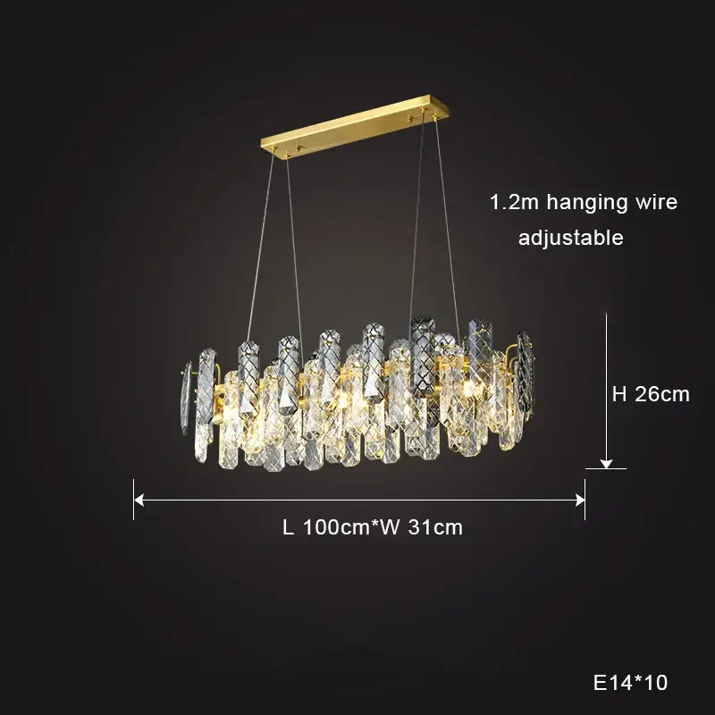 Modern gold decorbites crystal round chandelier with gold tone and clear black crystal prisms for dining room lighting