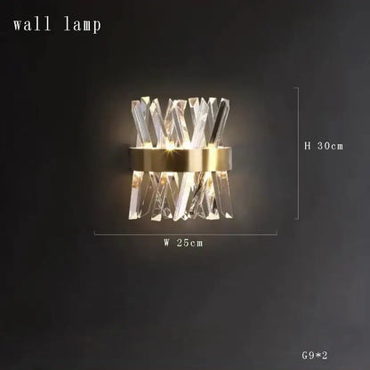 Modern gold decorbites crystal round chandelier wall lamp with clear crystal prisms in a geometric pattern