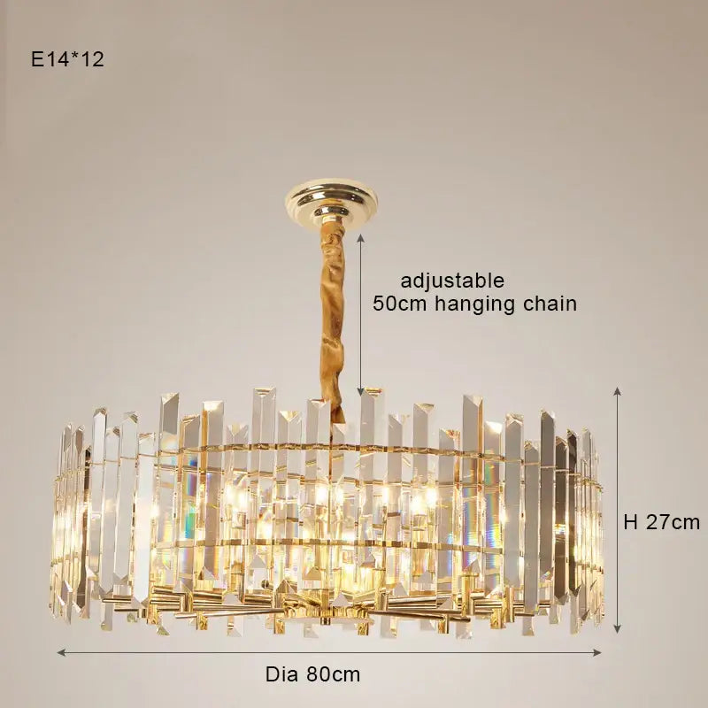 Modern gold decorbites crystal round chandelier with clear crystal prisms in a tiered design for living room light