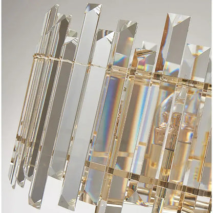 Modern gold decorbites crystal round chandelier with tall faceted crystal prisms and gold metal frame for living room light