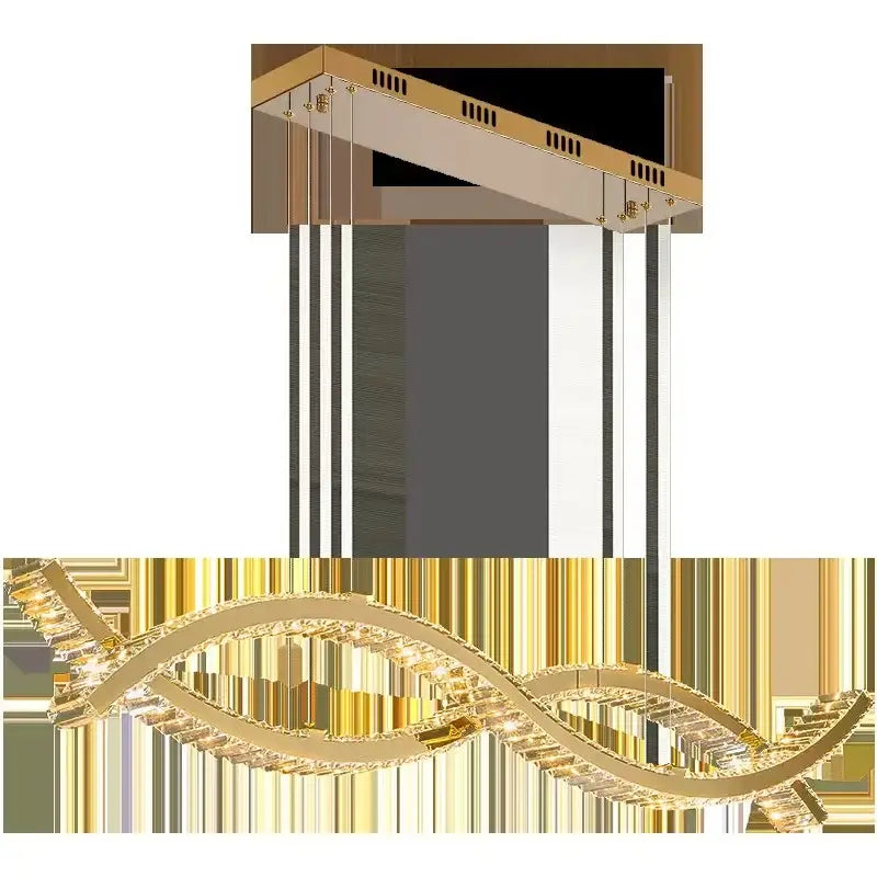 Modern gold decorbites crystal strip chandelier with sleek curved design and embedded crystal accents for dining room lighting