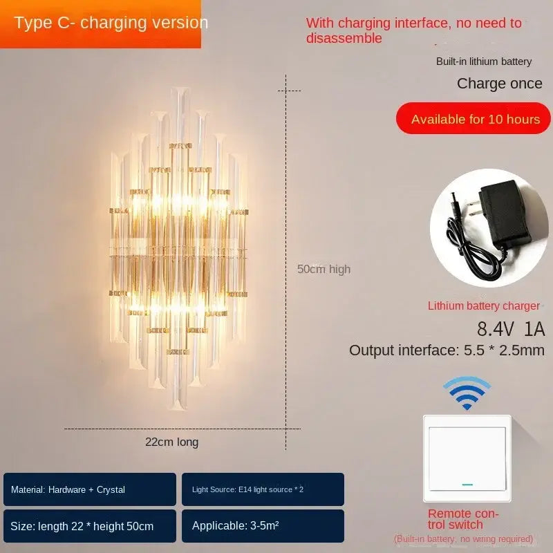 Modern gold decorbites crystal wall lamp with vertical crystal rods and sleek gold hardware for bedroom luxury use