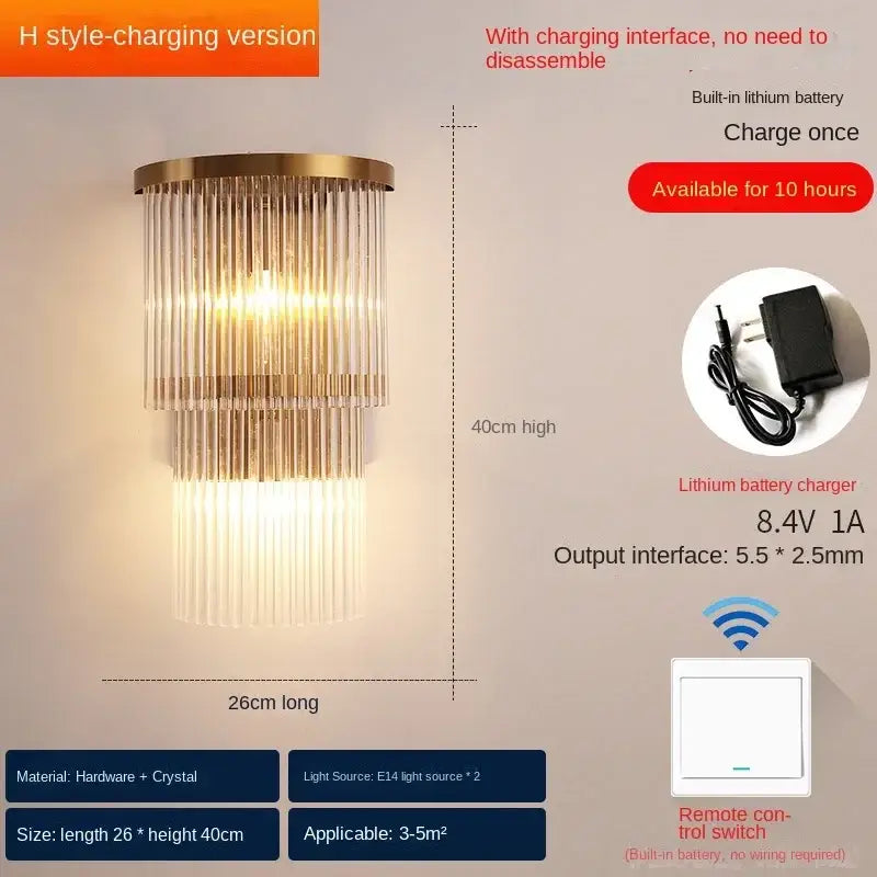 Modern gold decorbites crystal wall lamp with cascading crystal rods and built-in lithium battery luxury sconce