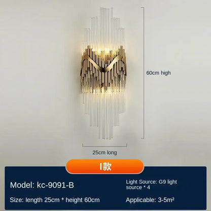 Modern gold decorbites crystal wall lamp with clear glass rods in a cascading design luxury wall sconce for bedroom
