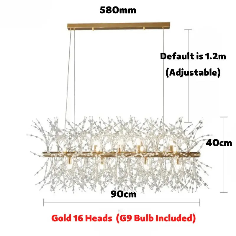 Modern gold decorbites dandelion led chandelier with branching crystal design and 16 g9 light heads for living room
