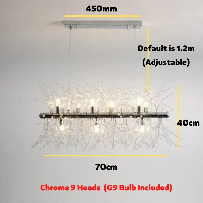 Modern gold decorbites dandelion led chandelier with chrome nine g9 bulbs and crystal branches for living room light