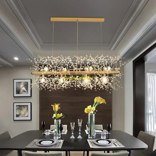 Modern gold decorbites dandelion led chandelier with delicate crystal branches and warm glowing lights for living room use