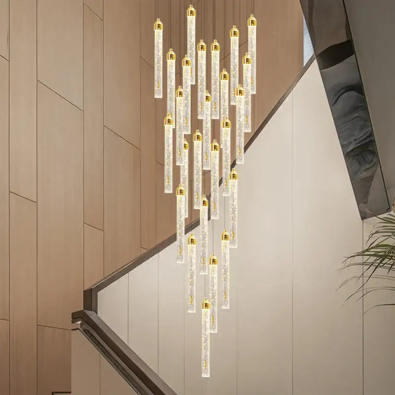 Modern gold decorbites deluxe crystal chandelier with vertical translucent glass tubes and led lighting for dining room