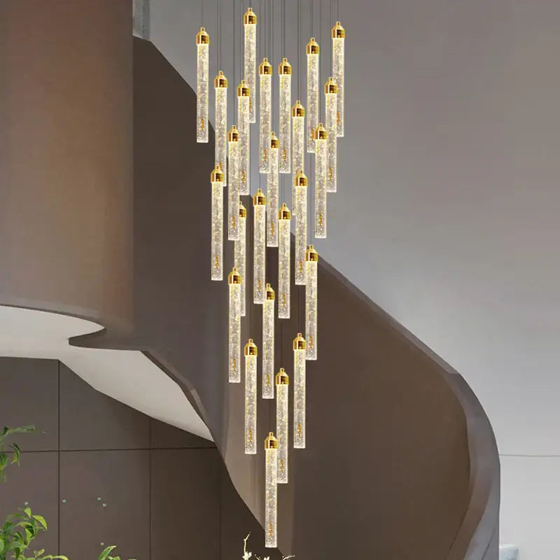 Modern gold decorbites deluxe crystal chandelier with vertical translucent glass tubes and internal led lighting for dining room