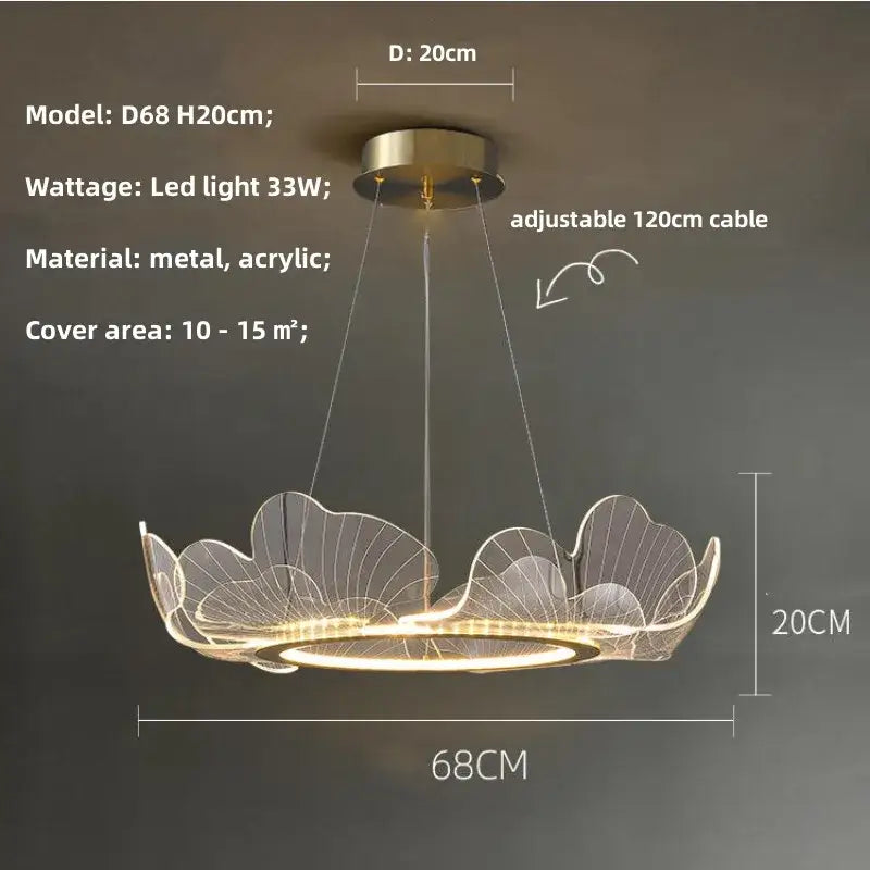 Modern gold decorbites ginkgo acrylic led pendant light with circular led ring for dining room illumination