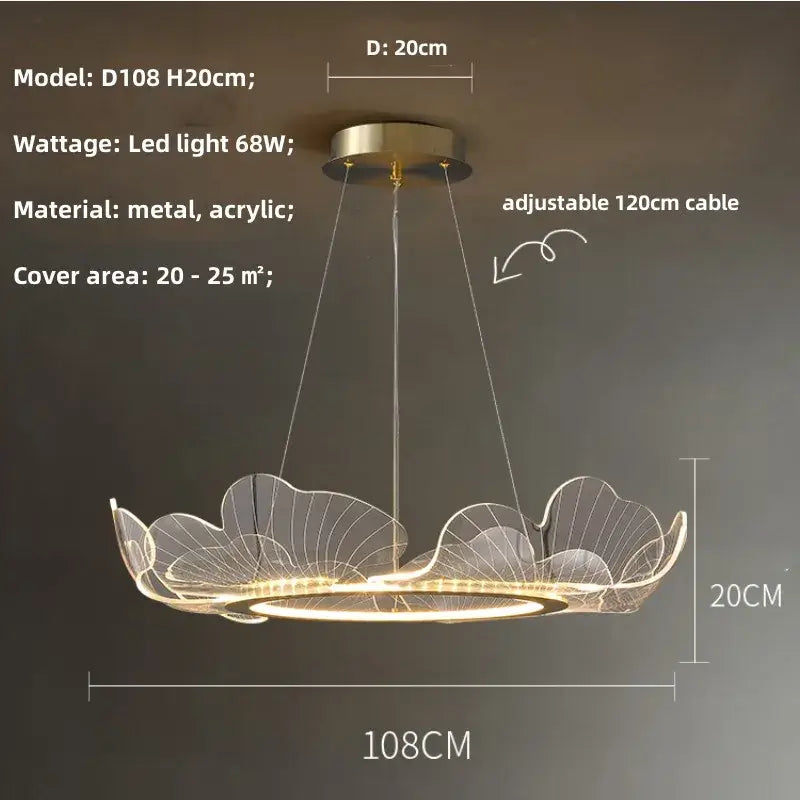 Modern gold decorbites ginkgo acrylic led pendant light with adjustable cable for dining room lighting
