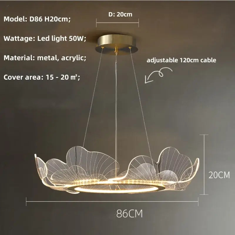 Modern gold decorbites ginkgo acrylic led pendant chandelier with petal-like design for dining room lighting