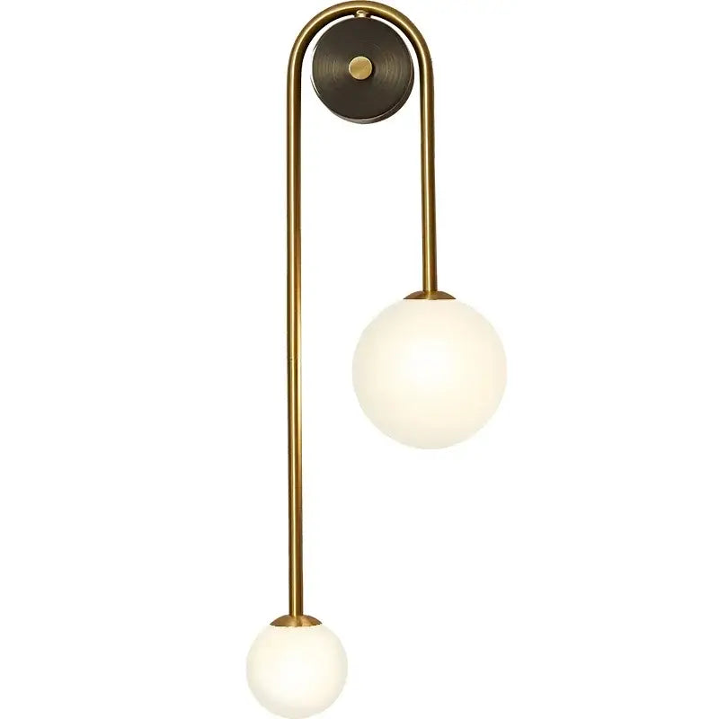 Brass-finished modern gold decorbites glass ball led wall lamp with two frosted glass globe shades for bedroom sconce