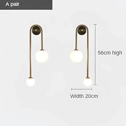 Brass-finished wall lamp with two white glass globes decorbites glass ball led bedroom sconce light fixture