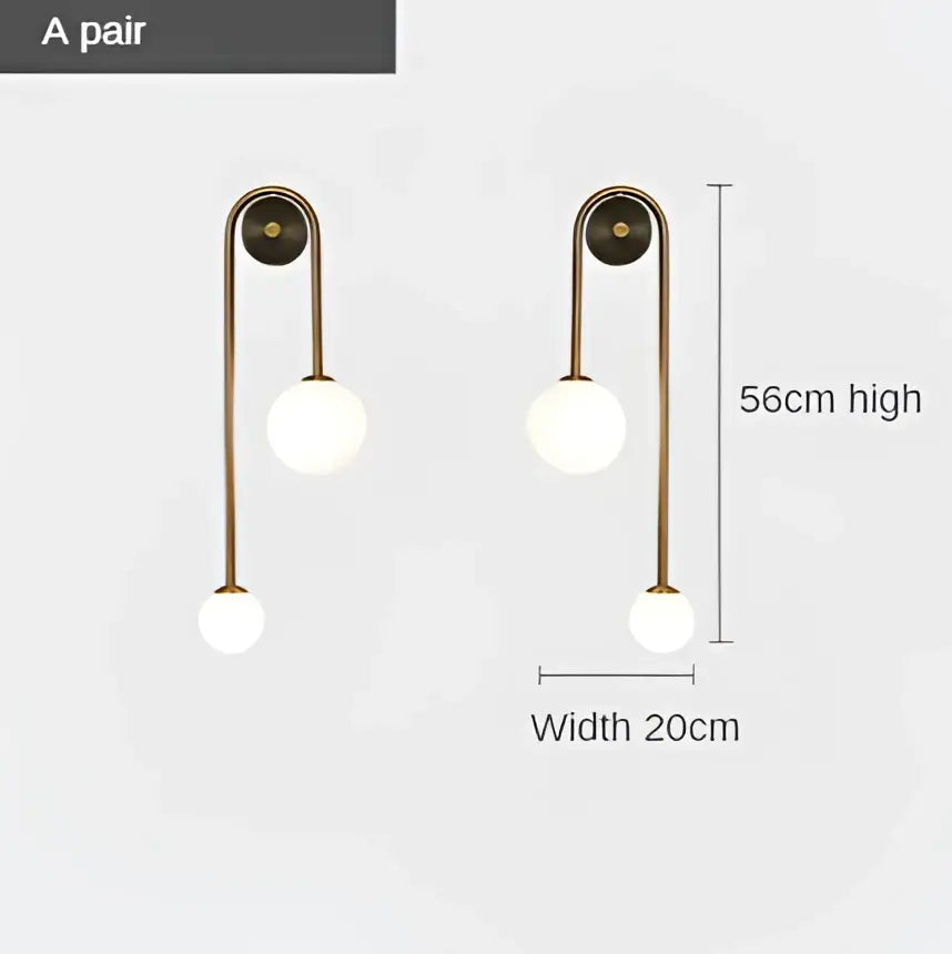Brass-finished wall lamp with two white glass globes decorbites glass ball led bedroom sconce light fixture