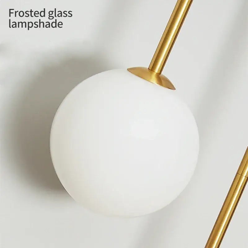Modern gold decorbites glass ball led wall lamp with white frosted glass lampshade and gold metal stem for bedroom sconce