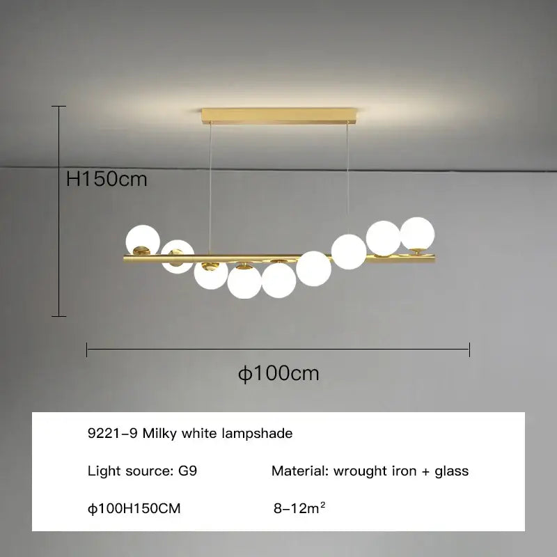 Modern gold decorbites glass balls chandelier pendant light with milky white glass balls for dining room decor