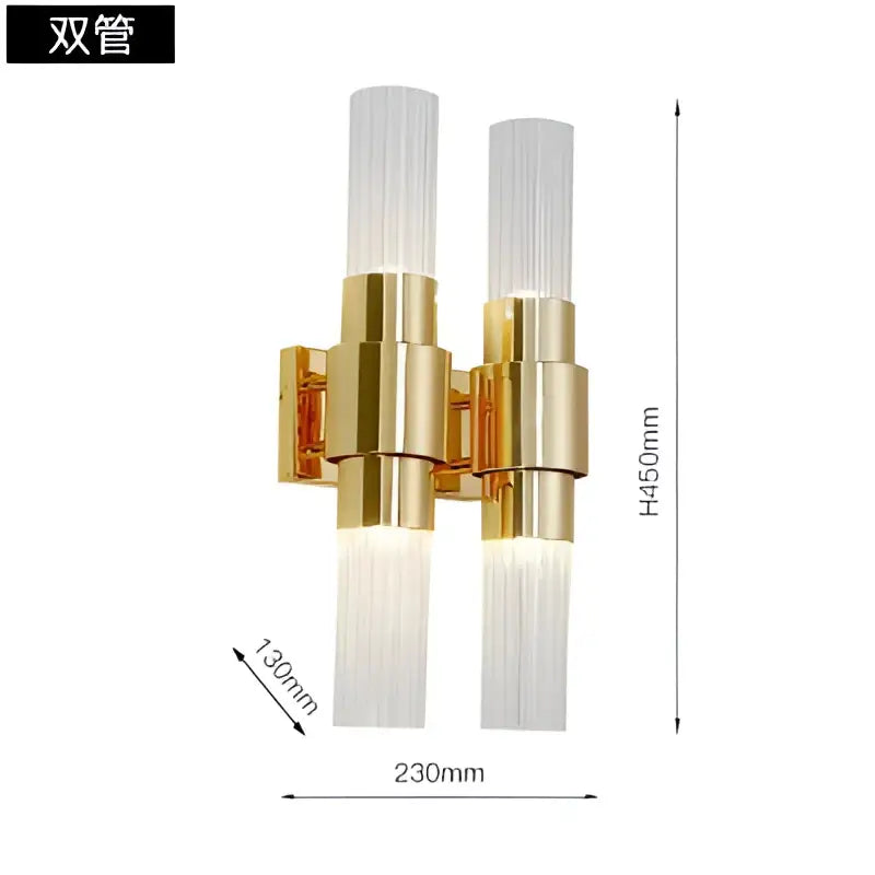 Modern gold decorbites iron glass living room wall sconce with two vertical frosted glass tubes in gold tone