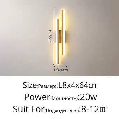 Modern gold decorbites led strip wall lamp with two vertical led bars emitting warm light for bedroom sconce lighting