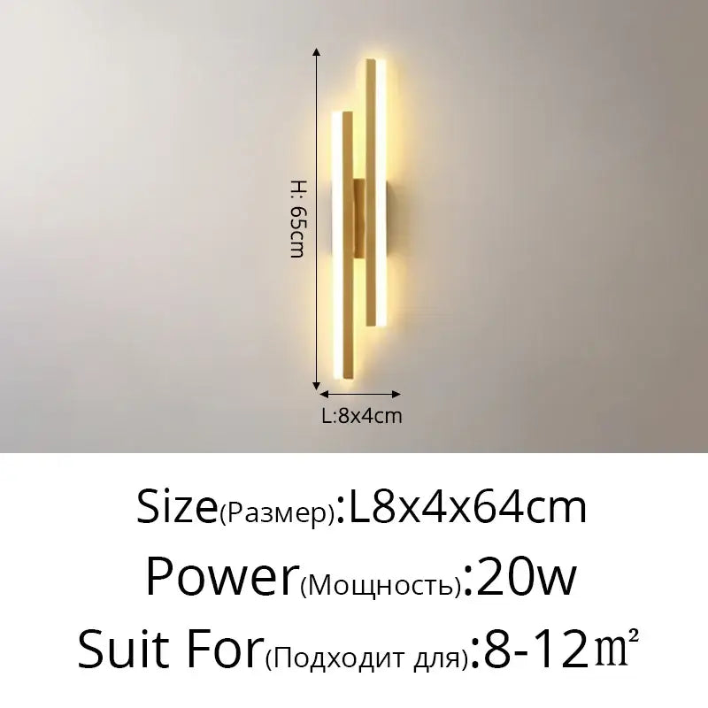 Modern gold decorbites led strip wall lamp with two vertical led bars emitting warm light for bedroom sconce lighting