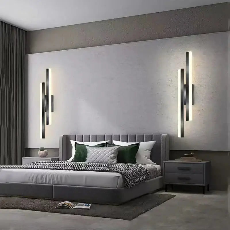 Modern black and silver vertical wall lamp with sleek minimalist design featuring decorbites led strip illumination