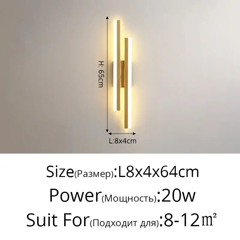 Modern gold-toned decorbites led strip wall lamp featuring three vertical illuminated bars for bedroom lighting