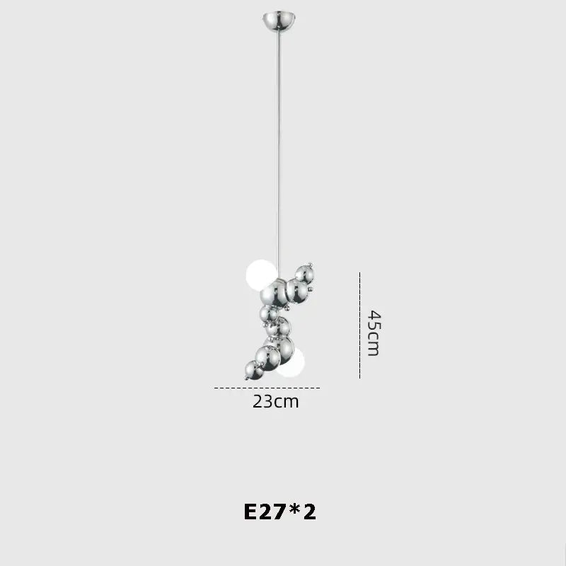 Modern chrome-finished designer molecule chandelier with cascading spherical bulbs for dining room decorbites designer light