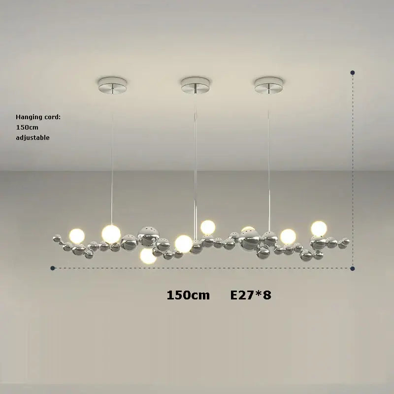 Silver modern pendant chandelier with spherical bulbs and adjustable cords for dining room decorbites designer molecule