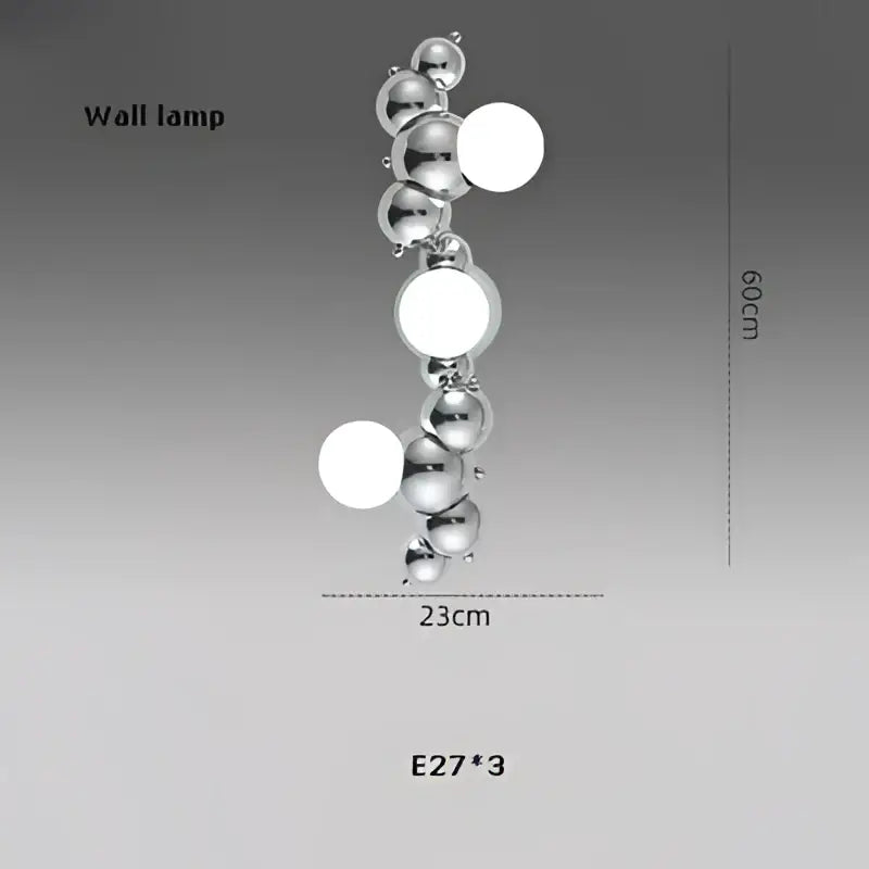 Silver spherical wall lamp with three e27 bulbs in vertical cascade for modern gold designer molecule chandelier decorbites designer