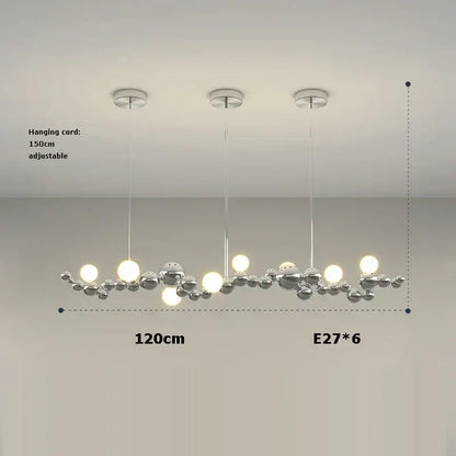 Modern silver metallic pendant chandelier featuring a cluster of spherical bulbs by decorbites designer molecule