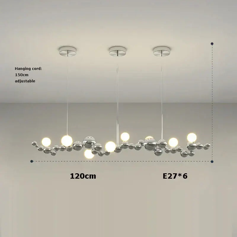 Modern silver metallic pendant chandelier featuring a cluster of spherical bulbs by decorbites designer molecule