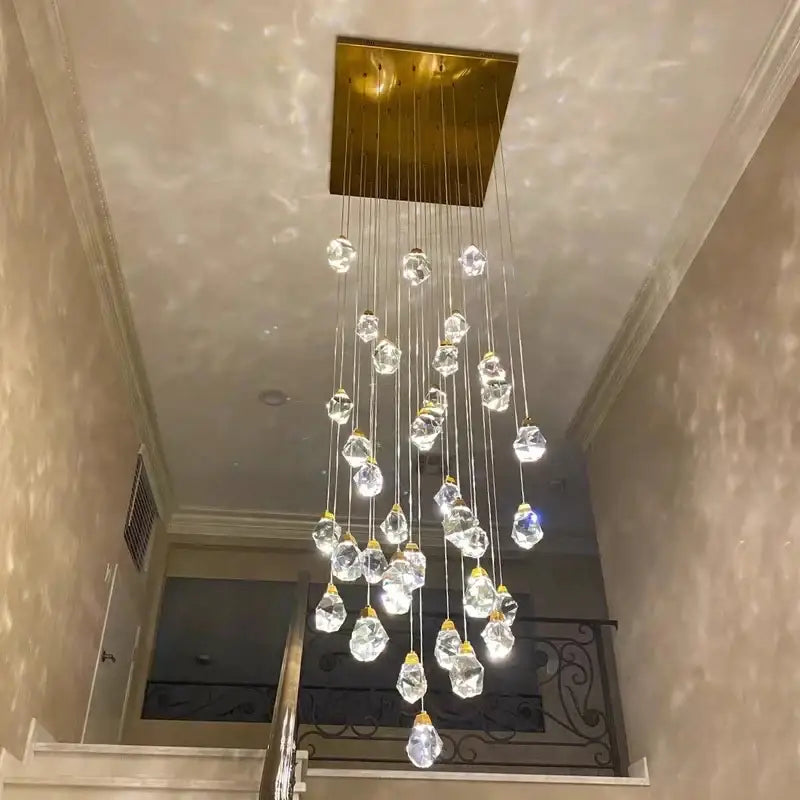 Modern gold crystal ball chandelier with diamond crystal ball orbs and square ceiling mount for dining room pendant light