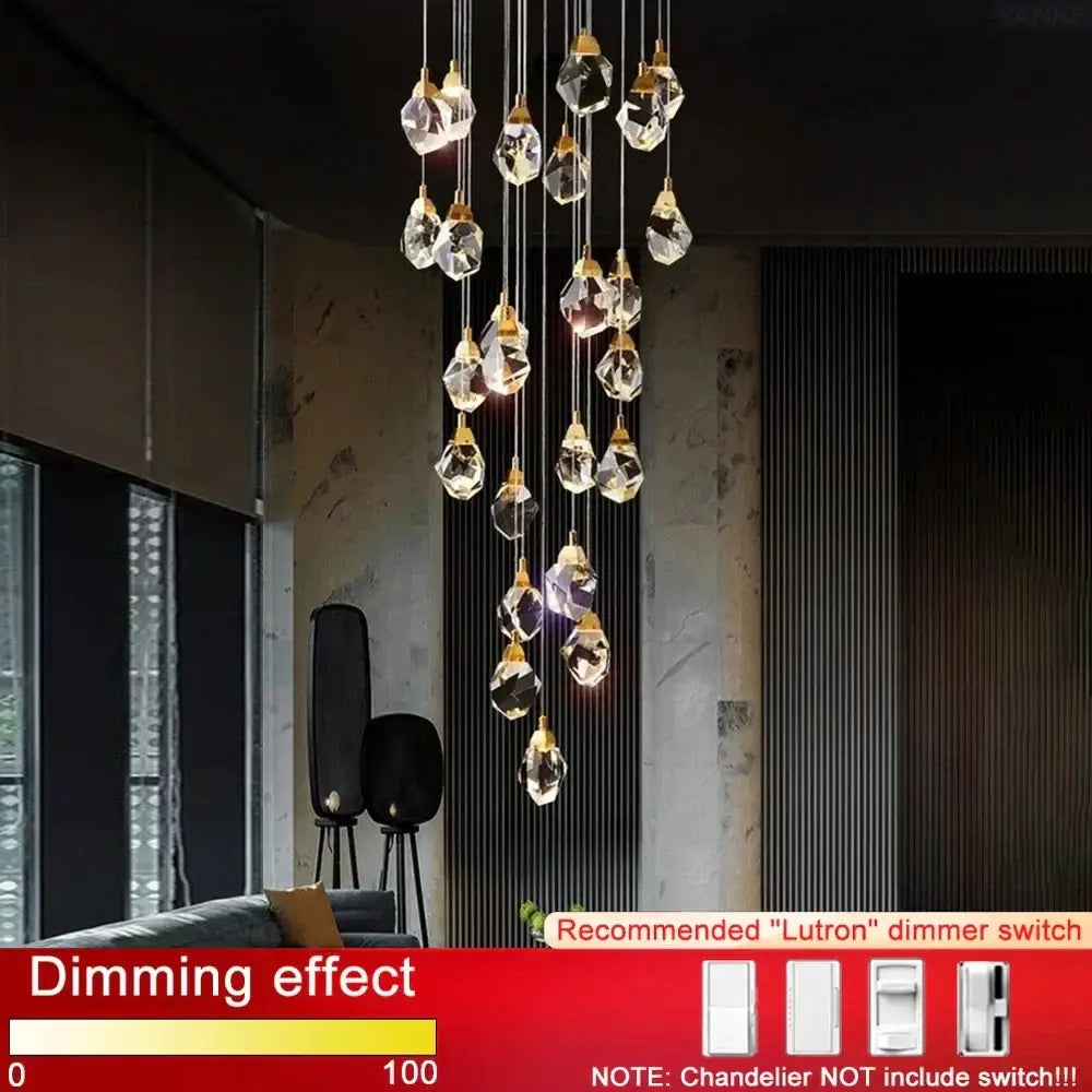 A modern gold diamond crystal ball chandelier with faceted clear glass pendants for dining room pendant light