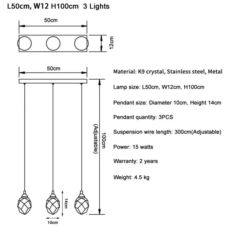 Modern gold diamond crystal ball chandelier with faceted k9 crystal pendants and stainless steel frame for dining room