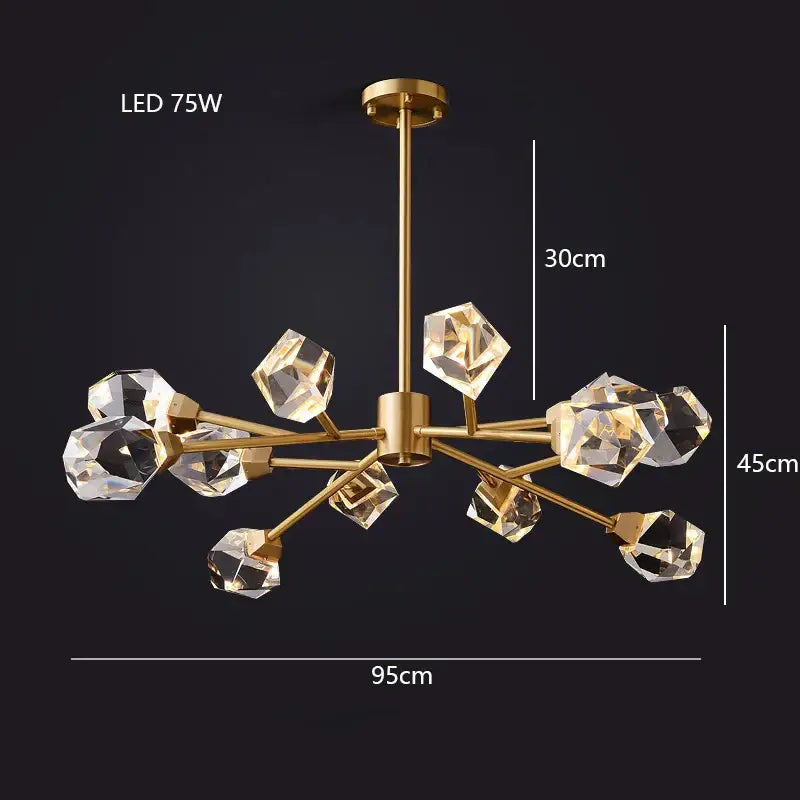 Modern gold diamond crystal brass pendant light featuring multiple faceted crystal brass led pendants for dining room