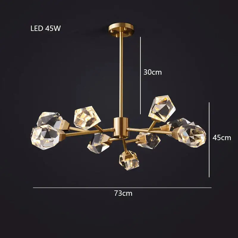 Modern gold pendant light with multiple faceted diamond crystal brass led pendants for dining room use