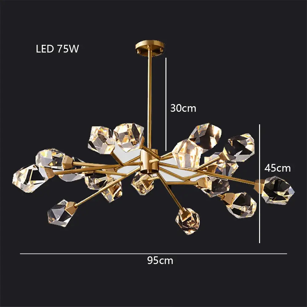 Modern gold diamond crystal brass pendant light with faceted crystal droplets and crystal brass led fixture for dining room