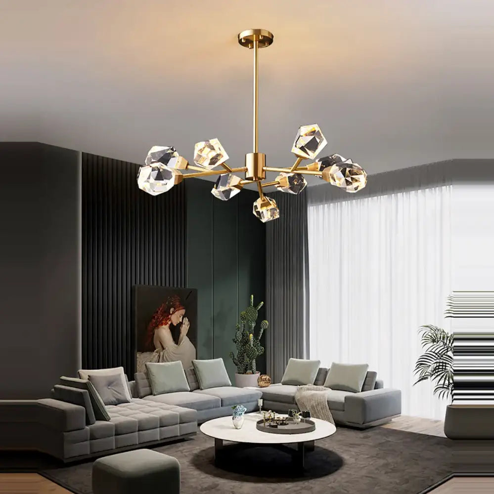 Modern gold diamond crystal brass pendant light with faceted crystal brass led pendants for dining room use