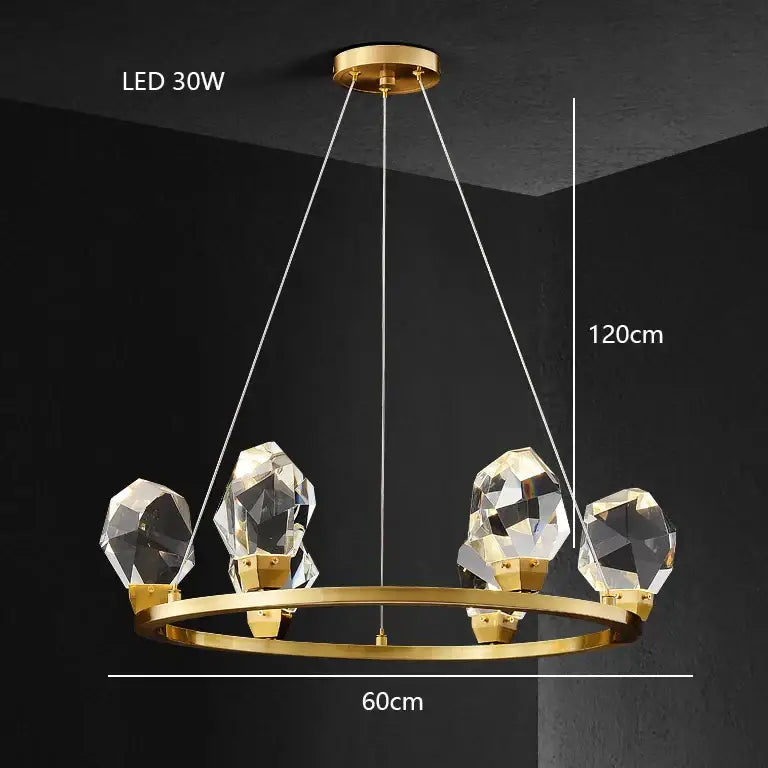 Modern gold diamond crystal brass pendant light with four faceted crystal brass led pendants for dining room use