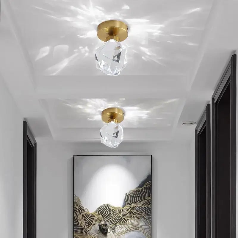 Modern gold diamond crystal ceiling lights with crystal pendant and gold finished bases for bedroom or living room