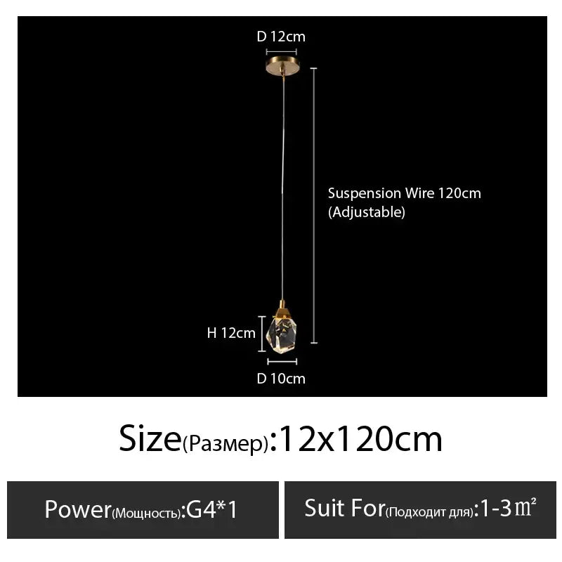 Modern gold diamond crystal chandelier with brass frame and adjustable 120cm suspension wire for living room lighting