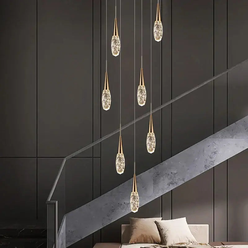 Elegant gold diamond crystal chandelier with faceted glass pendant lights for modern living space lighting