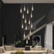 A modern gold diamond crystal chandelier with hanging crystal pendants for living room pendant lighting