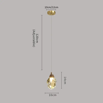 Modern gold diamond crystal led ceiling chandelier with faceted teardrop glass globe and brass mount for dining room