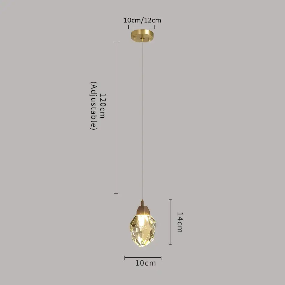 Modern gold diamond crystal led ceiling chandelier with faceted teardrop glass globe and brass mount for dining room