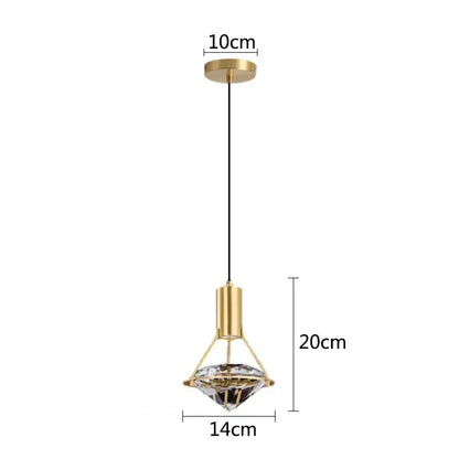 Modern gold diamond crystal pendant light with clear crystals and metal frame for bedroom illumination pendant lights