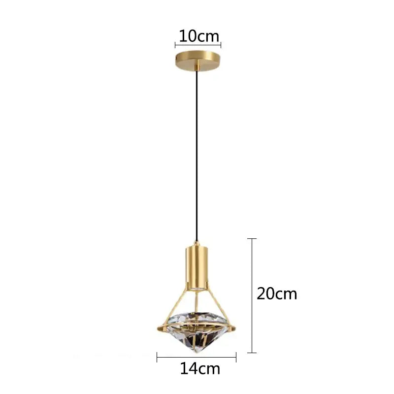 Modern gold diamond crystal pendant light with clear crystals and metal frame for bedroom illumination pendant lights